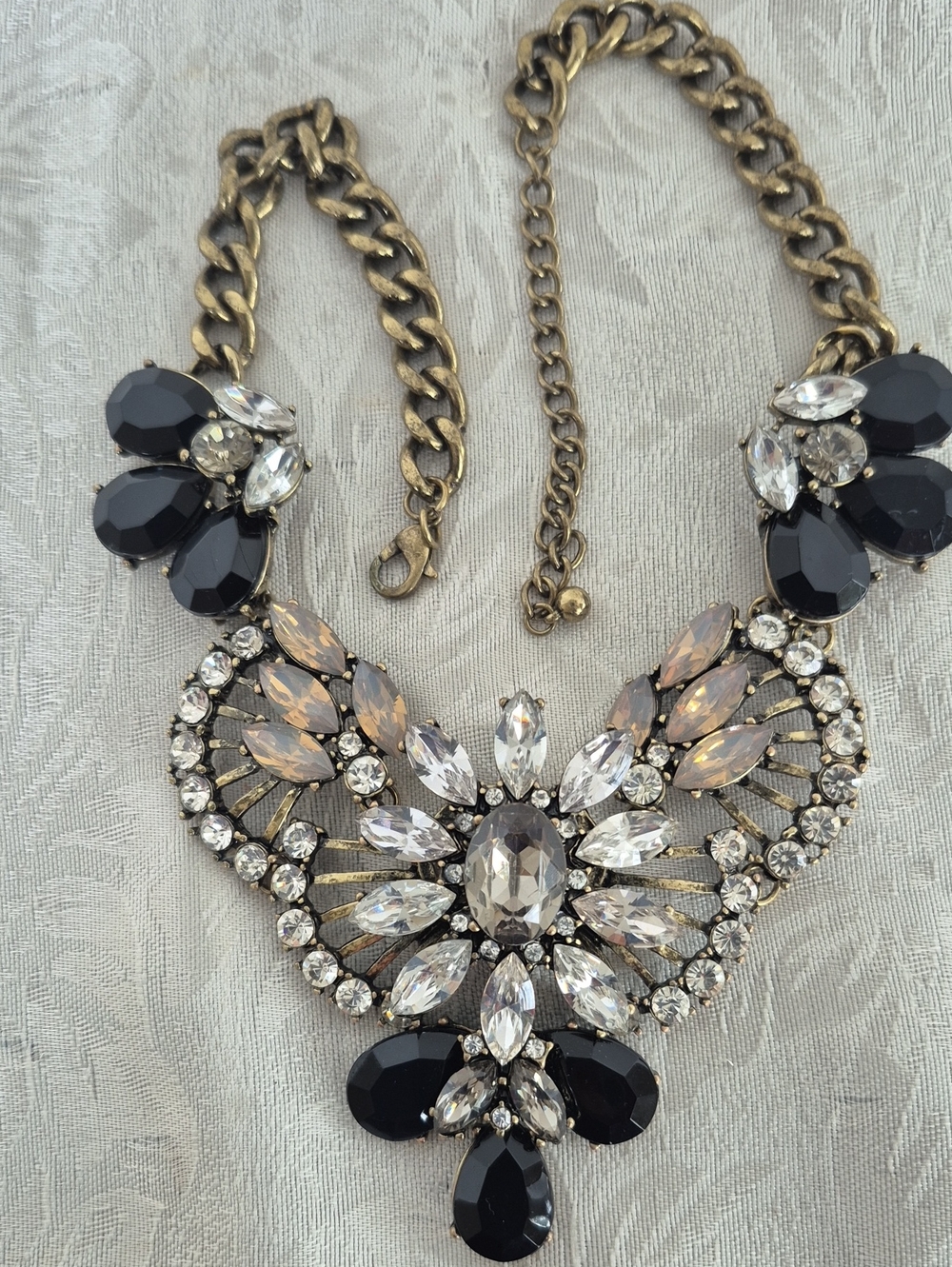 Statement Crystal Bib Necklace - Black and Gold